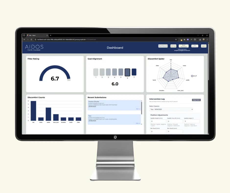 Aidos Dashboard - Professional bike fitting analytics